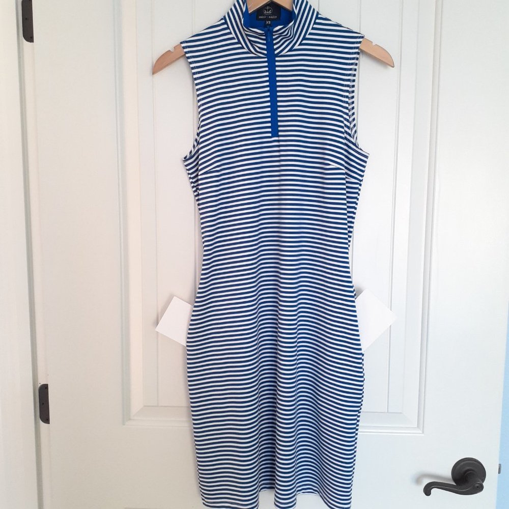 Sailor Sailor Sleeveless 1/4 Zip Striped Dress with Pockets Blue White Size XS - Picture 8 of 12
